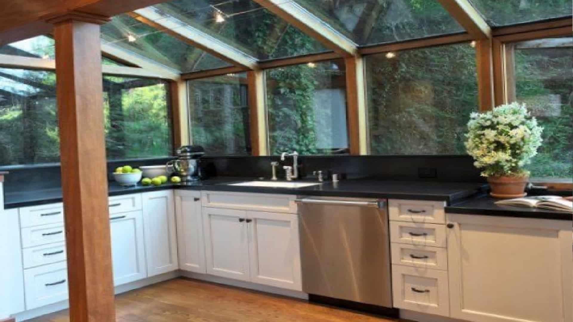 White Kitchen greenhouse windows 